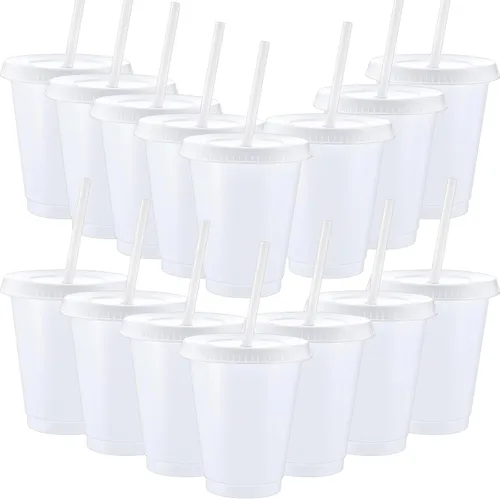 Miniatura 10 de Sieral Paquete de 60 vasos con tapas y pajillas, vasos para niños con pajilla, botella de agua reutilizable, taza de viaje para café helado, vasos