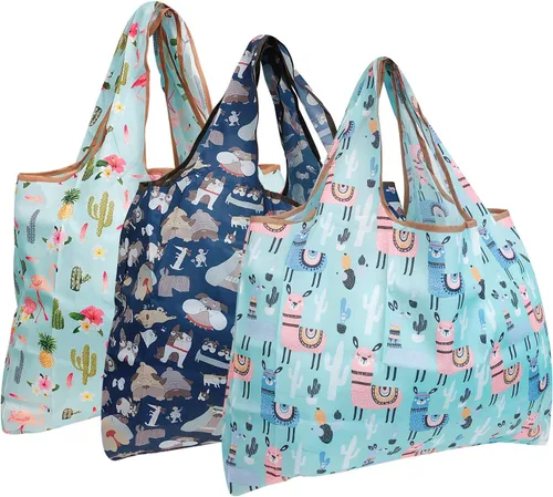 Miniatura 13 de alldyrew - Bolsa plegable para compras, reutilizable de nailon grande, 3 unidades Deliciosos alimentos