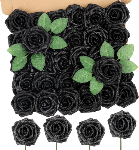 Miniatura 55 de MACTING 30 Rosas Artificiales Blancas Flores Falsas con Tallo Rosas de Espuma de Tacto Real para DIY Arreglos de Ramo de Boda Centros de Mesa White-1