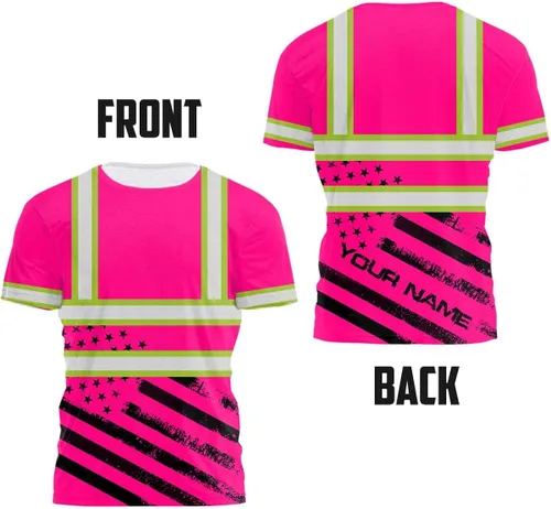 Miniatura 3 de HiVis Custom Camisa de alta visibilidad de color con bandera de Estados Unidos para hombres y mujeres con nombre personalizado camiseta de seguridad