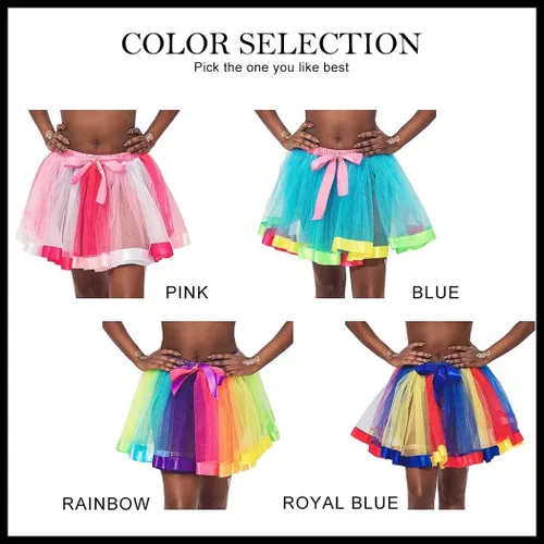Miniatura 6 de REETAN Rainbow Tutu Skirts Colorful Tulle Skirt Ribbon Layered Dance Party Tutu Costume for Women and Girls