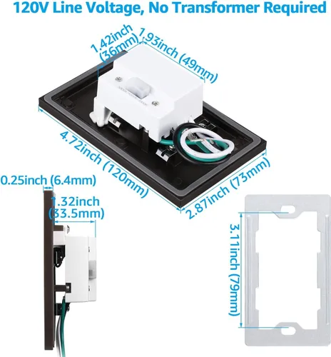 Miniatura 5 de LEONLITE - Luces LED para escalones de 3CCT 120V, 3.5W 110LM regulables del 5% al 100%, impermeables para interiores y exteriores, verticales, luz