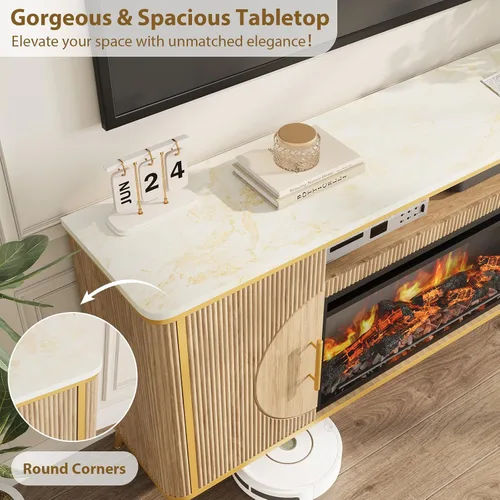 Miniatura 7 de Soporte de TV con chimenea acanalada de hasta 80 pulgadas, moderno centro de entretenimiento con chimenea eléctrica de 30 pulgadas, consola