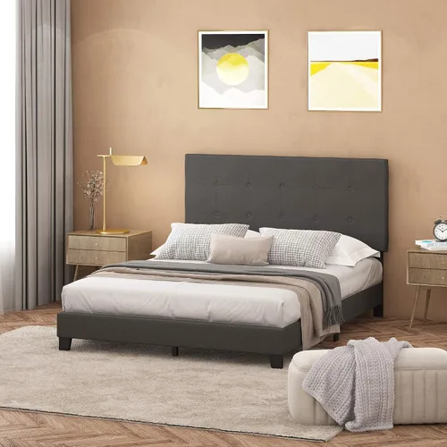 Miniatura 12 de Furinno Laval Marco de Cama Plataforma Tapizado con Botones Penachos, Individual, Glacier