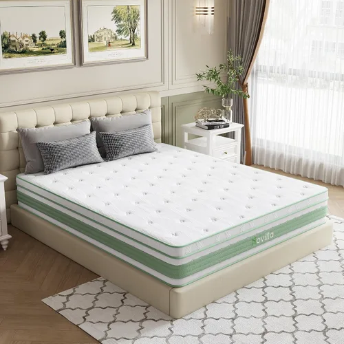 Miniatura 6 de Novilla Colchón tamaño Queen, colchón de espuma de 10 pulgadas, colchones Queen de doble zona de aire con diseño abatible para dormir de espalda