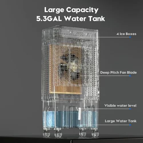Miniatura 8 de Auertech Enfriador de aire evaporativo, enfriador de pantano de 1800 CFM con tanque de agua de 5.3 galones y 6 paquetes de hielo, 3 modos y 3 Gris