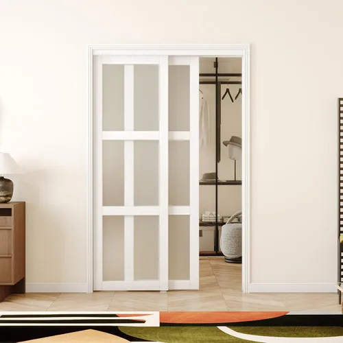 Miniatura 22 de Puerta corredera de armario, puerta corredera de diseño Doble-K, 60"×80" (doble 30"), herrajes incluidos, panel preperforado necesita ensamblar