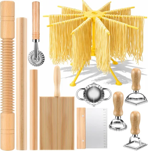 Miniatura 7 de Kit de 9 piezas de herramientas para hacer pasta de ñoquis – Tabla de ñoquis, cortador de pasta, sello de ravioles, juego de rodillos de pasta