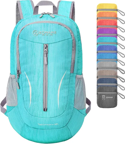 ZOMAKE Mochila Empacable Ultraligera de 25L, Mochilas de Senderismo Plegables Resistentes al Agua Mochila Diurna Plegable Pequeña para Viajes (Azul
