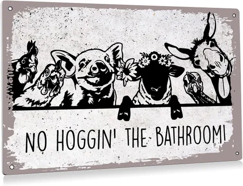 BEASTZHENG Divertido letrero de metal con texto en inglés "No Hoggin The Bath" para baño, decoración de pared, letrero de baño vintage para baño,