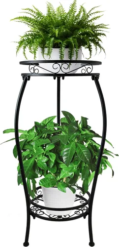 CASIMR - Soporte para plantas de 2 niveles para interiores y exteriores, soporte de metal para macetas de 26.6 pulgadas de alto, soporte para