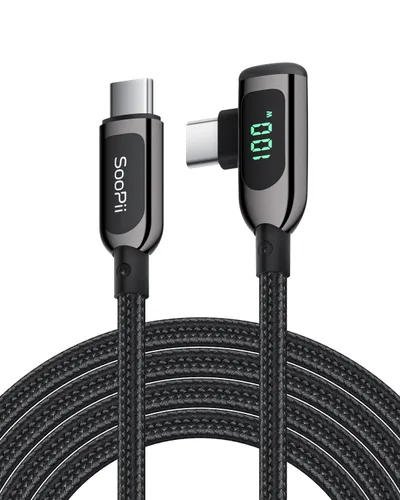 Miniatura 10 de SOOPII 100W Cable USB C a USB C de Ángulo Recto, Cable de Aleación de Zinc de 1 Pie de Tipo-C Trenzado de Nylon con Pantalla LED para iPad
