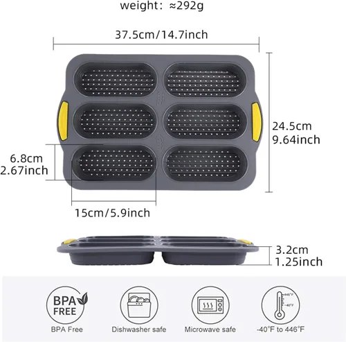 Miniatura 2 de MUJUZE Molde para bollo de perro caliente, molde de pan de 6 cavidades, molde de silicona para bollos de perro caliente, antiadherente y resistente