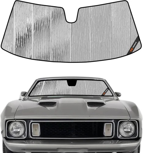 Miniatura 29 de Protección solar para parabrisas Pigenius para Ford Mustang 2015-2023 sin cámara montada en el espejo retrovisor - Metálico Plateado metálica