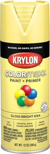 Krylon K05507007 COLORmaxx Pintura en aerosol y base para uso en interiores y exteriores, color amarillo brillante, 12 onzas (paquete de 1)