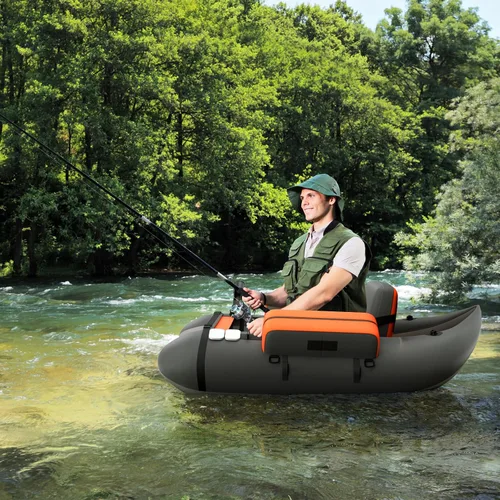 Miniatura 9 de GYMAX Tubo flotador de pesca, barco de pesca inflable de 350 libras con paleta, bomba, aletas, estatores de anzuelos, regla de pescado, bolsillos