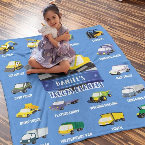 Miniatura 4 de Artsadd Mantas personalizadas con nombre y diseño de transporte para bebé niño de 30 x 40 pulgadas, manta personalizada de camión con nombre