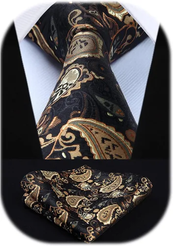 Miniatura 226 de HISDERN Corbatas para hombre, corbata de cachemira y bolsillo cuadrado tejido clásico floral para hombre, corbata de fiesta de boda