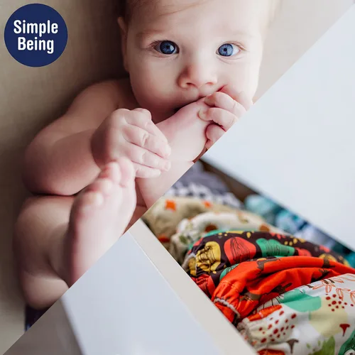 Miniatura 7 de Simple Being Pañales de tela reutilizables, doble refuerzo, talla única, lavables, suaves, absorbentes, impermeables, ecológicas, unisex, para bebé