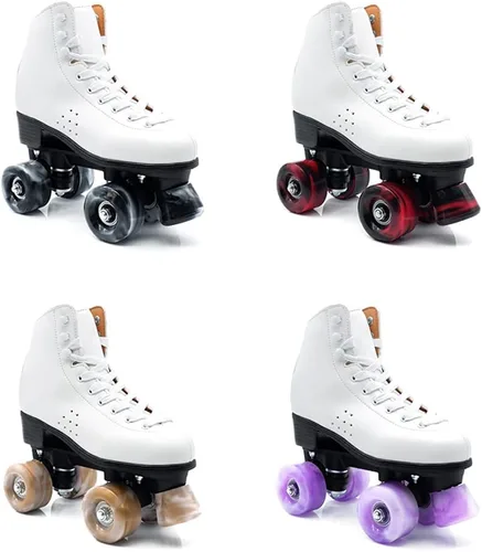 Miniatura 8 de Paquete de 8 ruedas para patines con rodamientos instalados con 2 topes de dedos para patinaje de doble fila, 82A 1.260 in x 2.283 in (rojo)