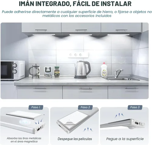 Miniatura 6 de Paquete de 6 luces inalámbricas para debajo del gabinete, 32 luces LED recargables con sensor de movimiento para interiores, luces magnéticas Luz