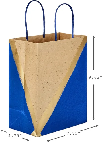 Miniatura 3 de Hallmark Bolsas de regalo de papel medianas de 9 pulgadas (paquete de 8 – azul y kraft) para Hanukkah, cumpleaños, bodas, día del padre