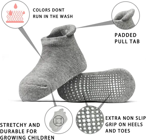 Miniatura 6 de Tphon Calcetines antideslizantes para niños pequeños, 12 pares de calcetines de agarre para niños y niñas, calcetines de tobillo antideslizantes