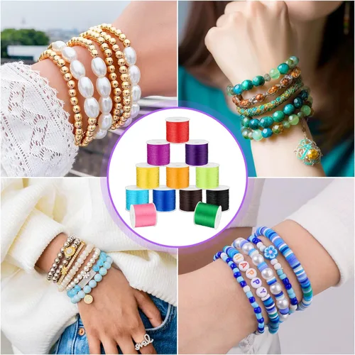 Miniatura 5 de PAXCOO 12 rollos de hilo elástico Crystal Tec para pulseras, cordón de hilo elástico para cuentas de 0.031 pulgadas, hilo de joyería para pulseras