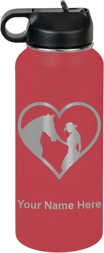 Miniatura 37 de LaserGram Botella de agua personalizada, corazón de vaquera de caballo, acero inoxidable de doble pared aislada al vacío con popote superior, regalo