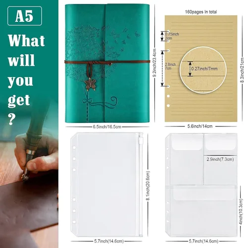 Miniatura 2 de OMEYA Cuaderno de cuero para diario, planificador de diario de escritura recargable, regalos para mujeres, hombres, niñas, hermanas, amigos