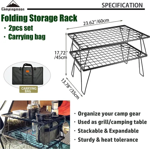 Miniatura 2 de CAMPINGMOON Estante de almacenamiento apilable multiusos plegable, chapado en acero negro