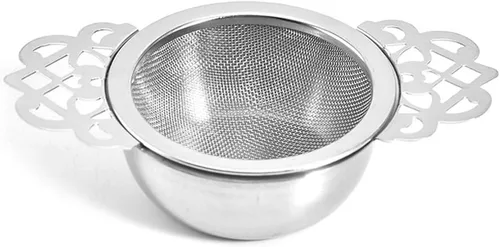 Coladores de té con cuenco de goteo, infusor de té pequeño de malla fina de acero inoxidable, filtro de té de hojas sueltas con doble asa para