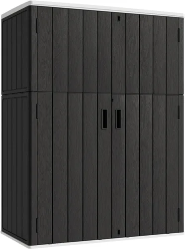 Miniatura 13 de KINYING Cobertizos de almacenamiento horizontales para exteriores, gabinete de almacenamiento para exteriores, caja de almacenamiento de Marrón