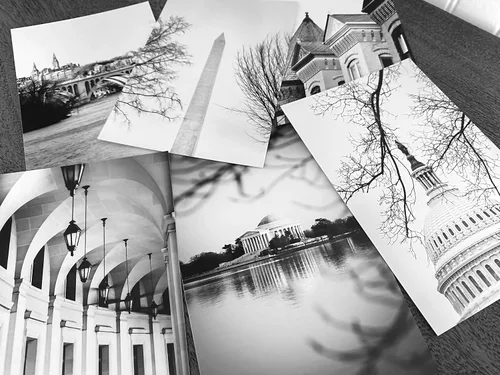 Miniatura 5 de Washington DC Art - Juego de 6 impresiones fotográficas de 5 x 7 pulgadas, sin marco, fotografía en blanco y negro con el monumento a Jefferson
