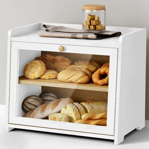 Miniatura 11 de Caja de pan de madera Goozii para encimera de cocina, contenedor de almacenamiento de panes rústico para pan casero, organizador con ventana