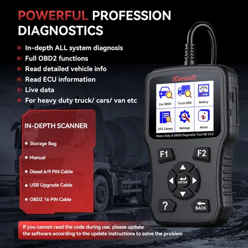 Miniatura 6 de iCarsoft Escáner de camión resistente HD V3.0 Herramienta de diagnóstico de escáner diésel para todos los sistemas, lector de código de prueba