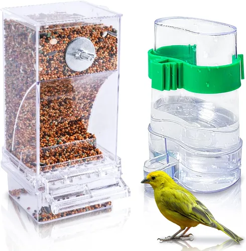 Miniatura 9 de Hamiledyi - Set de comederos sin ensuciar para pájaros con dispensador de agua, contenedor de semillas para periquitos, comedero automático