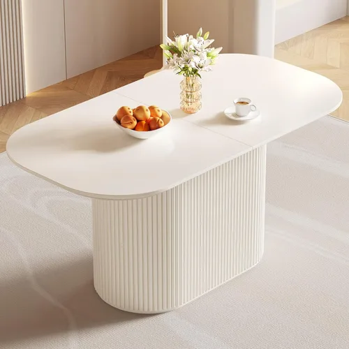 Miniatura 10 de Mesa de comedor ovalada de 63 pulgadas para 2-6 personas, mesa de cocina negra moderna, mesa de comedor rectangular de lujo, mesa de comedor