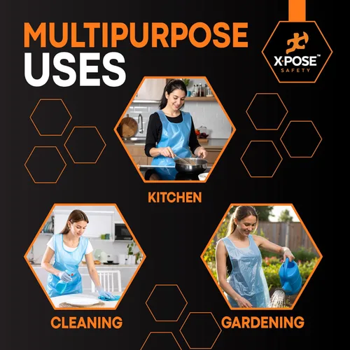 Miniatura 2 de Xpose Safety 100 delantales desechables de plástico azul para cocinar y más empaquetados individualmente, duraderos de 1 mil, polietileno