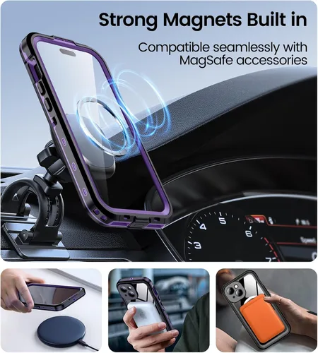 Miniatura 4 de Funda magnética para iPhone 15 impermeable, protector de pantalla integrado [IP68 bajo el agua] [actualizado militar a prueba de caídas]