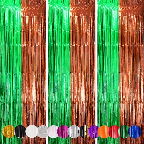 Miniatura 64 de Voircoloria - Cortinas de fondo de flecos de papel de aluminio para fiestas, 3 piezas, 39.6 x 98.4 pulgadas, azul retro 48 Retro Azul