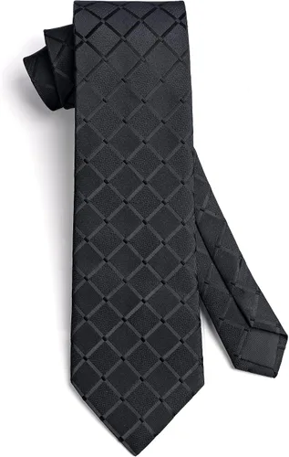 Miniatura 301 de HISDERN Conjunto de corbata a cuadros a cuadros pañuelo tejido clásico formal para hombre corbata y bolsillo cuadrado