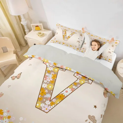 Miniatura 19 de Erosebridal Groovy - Juego de ropa de cama con inicial B de flores de los años 60S y 70S, funda de edredón floral vintage, juego de cama retro