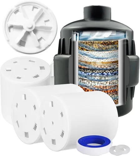 Filtro de ducha de 20 etapas con hélice giratoria de 3 cartuchos, reduce el agua dura del pozo, el cloro, los metales pesados y las impurezas,