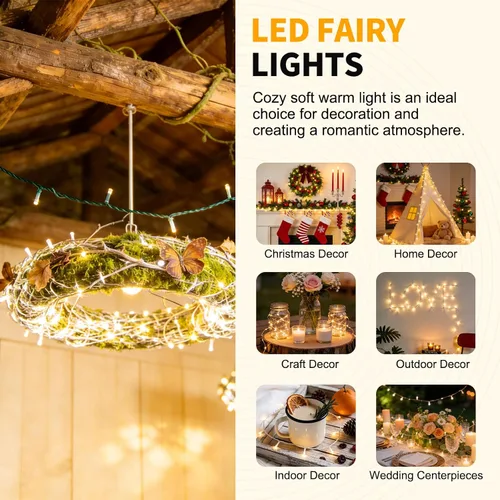 Miniatura 7 de Guirnalda de 500 luces LED de 164 pies, 8 modos de enchufe, con función de memoria, tira de luces verdes de Navidad para dormitorio, árbol