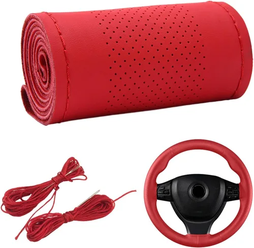 Miniatura 17 de Dickno Funda para volante de automóvil, protector de volante antideslizante con costura envolvente para diámetro máximo de 15 pulgadas, costura DIY