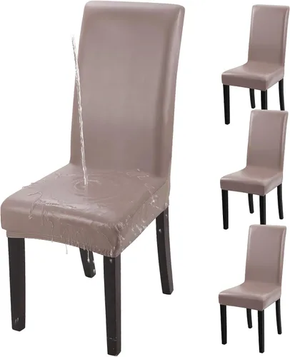 Miniatura 18 de YISUN Fundas para sillas de comedor, cuero sintético macizo, impermeable y resistente al aceite, elásticas, protectoras (negro, paquete de 4)