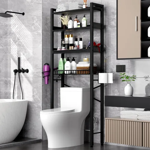 Gabinete de almacenamiento sobre el inodoro, organizador de baño de 4 niveles y almacenamiento con estante ajustable, almohadilla impermeable para