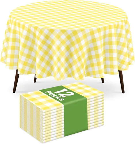 Miniatura 40 de Paquete de 2 manteles redondos desechables color azul oscuro, manteles de plástico para fiestas, 84 x 84 pulgadas, impermeable, para campamento
