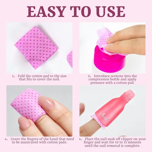 Miniatura 5 de 300 toallitas de uñas sin pelusa con clips de remojo de uñas, kit removedor de esmalte de uñas con clips acrílicos para quitar uñas, dispensador